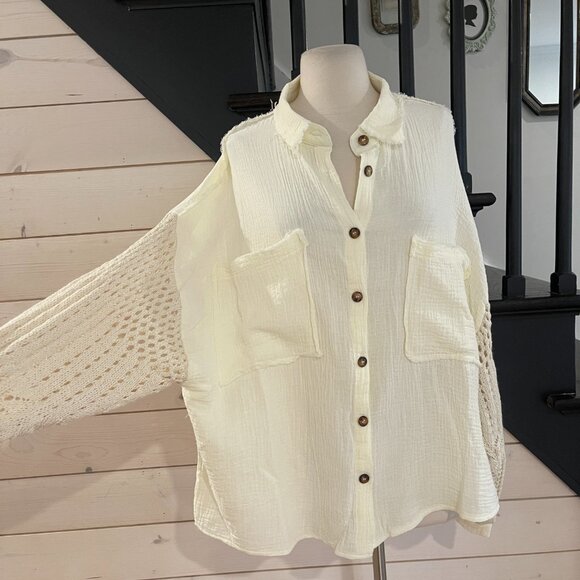 082 POL Whimsy Cardigan Top with Sweater Knit Sleeves NWOT Size Large - Picture 7 of 11